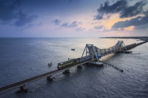 Rameshwaram: The Isle of Legends - A breathtaking view of the iconic Pamban Bridge connecting the island of Rameshwaram to the Indian mainland